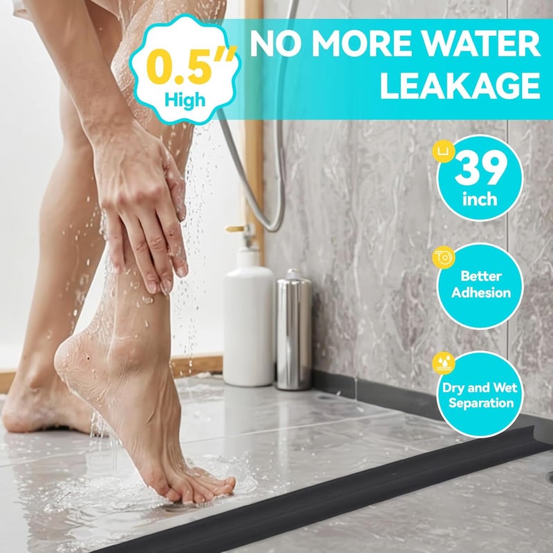 DLYYPLUS Store Shower Threshold Water Dam Barrier 39", Silicone Sealant Included, Collapsible Self-Adhesive Water Blocker, Shower Door Water Stopper for Floor Bathroom Kitchen Bathtub Sink - Image 2